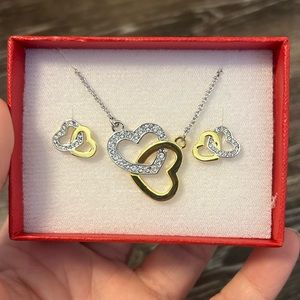 Necklace and earring set- interlocking hearts- with Swarovski crystals
